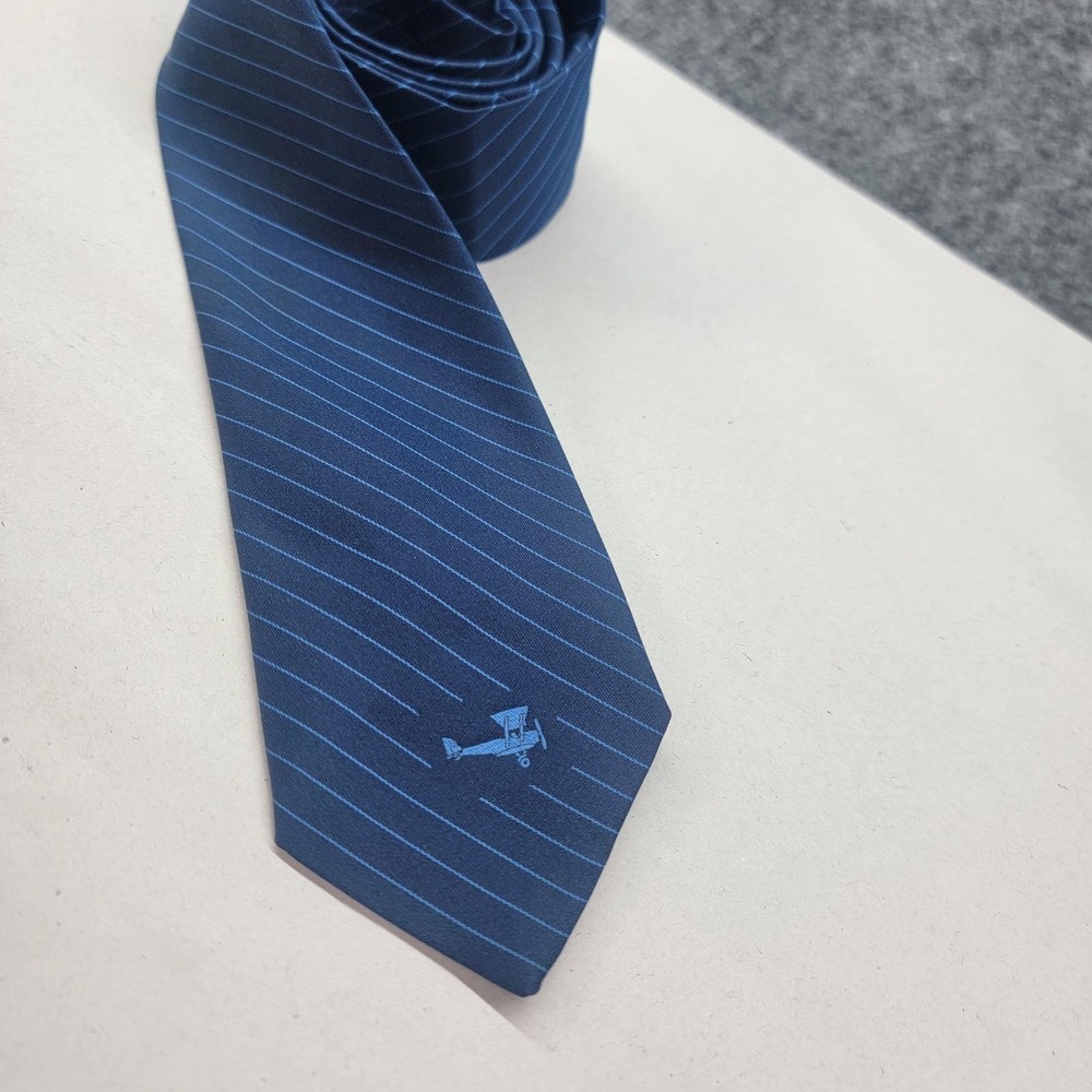 Vintage Tee-Dee Navy Blue Pinstripe Biplane Aviation Tie Australia Made 3x56